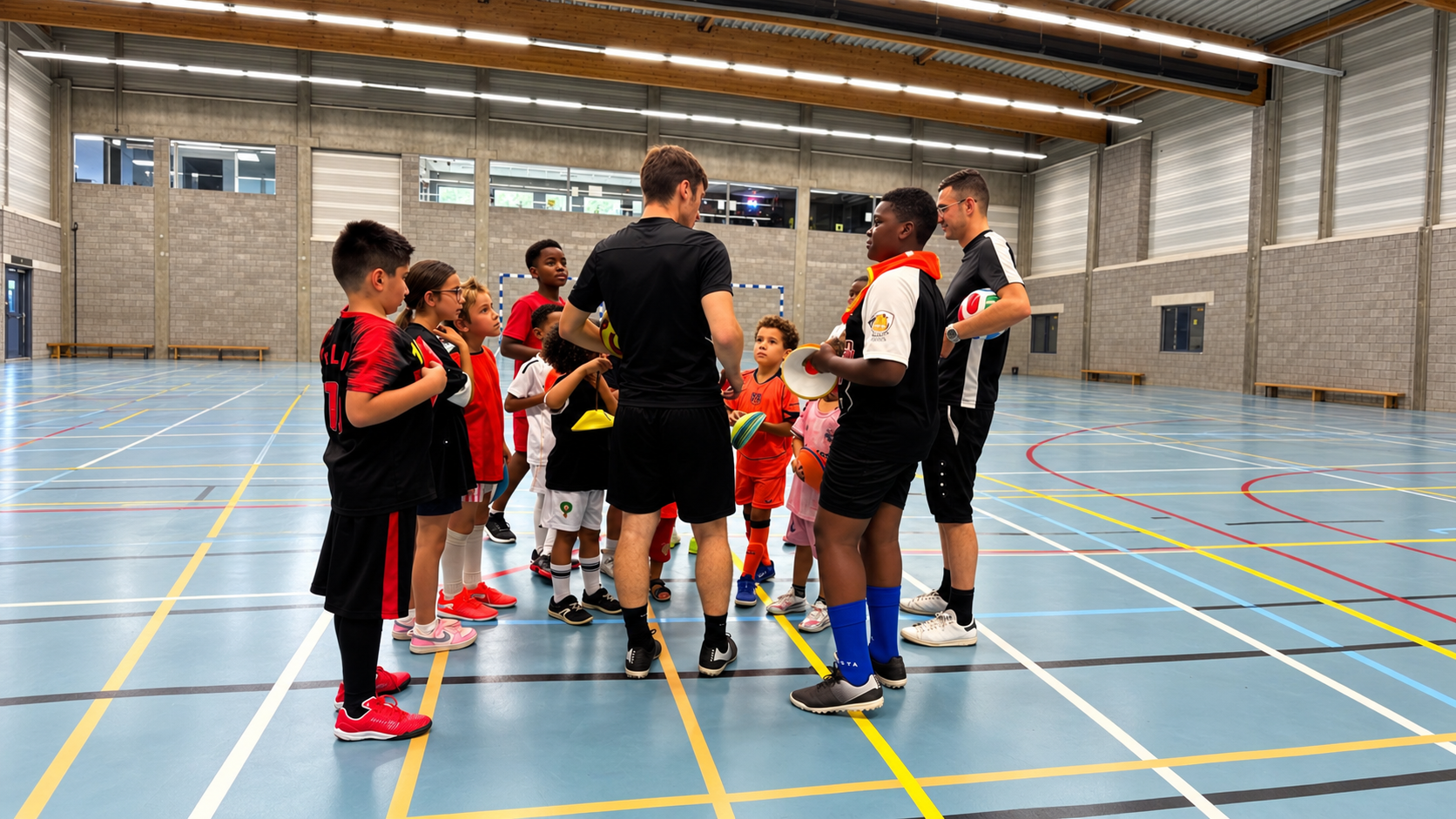 Enfants et formateurs réunis pendant une séance B2B Football Academy